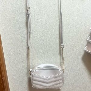 Chic White Crossbody Bag with Gold Accents